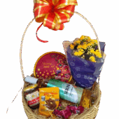 Cesta Presente Dia das Mães com Flores e Delícias Gourmet