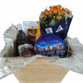 Cesta Elegance Dia das Mães com Vinho, Biscoitos e Flores