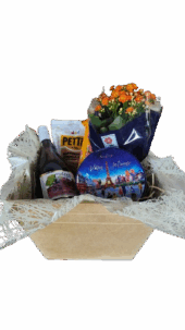 Cesta Elegance Dia das Mães com Vinho, Biscoitos e Flores